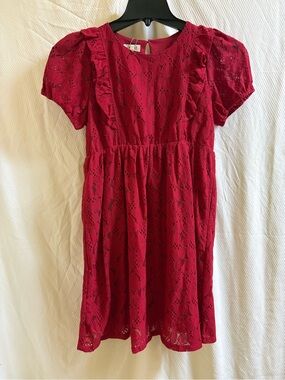 Hayden Girls' Crimson Lace Dress with Puff Sleeves XL NWT’s